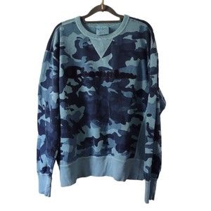 Champion Camo Vintage Dye Long Sleeve Sweatshirt Mens Large Pullover Blue Top